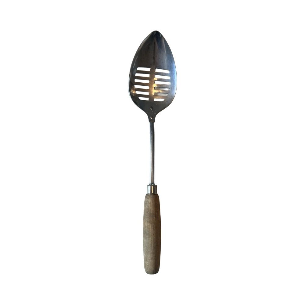 Vintage Androck Slotted Spoon Stainless Steel Wood Handle Canada Kitchen Utensil